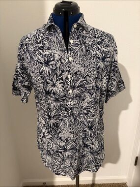 Columbia PFG, Navy and White Tropical Print Button-Down Shirt